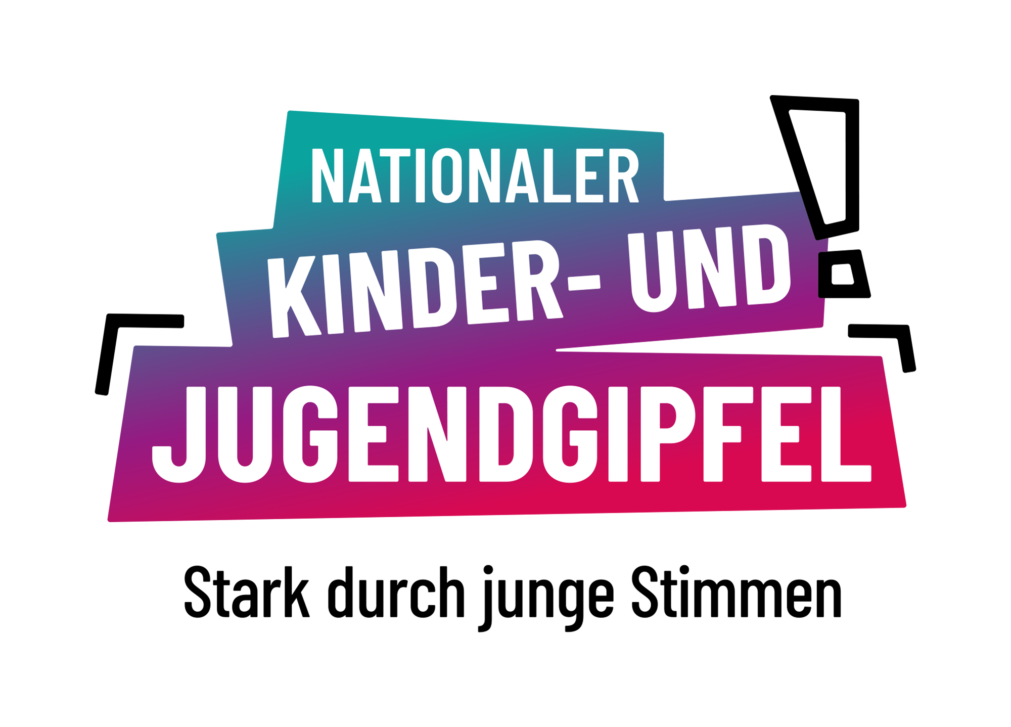 Logo Nationaler Kinder- und Jugendgipfel. Claim "Stark durch junge Stimmen"